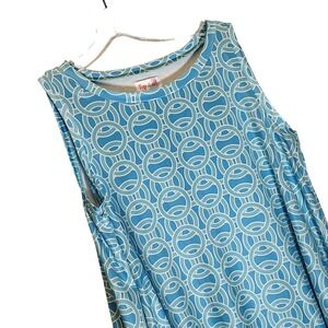 Top it off Womens Medium Blue Geometric Circle Print Sleeveless Swing Tank Top